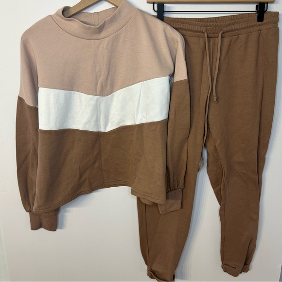 Fixmatti Brown Colorblock 2-Piece Sweatsuit Set, Size XL, Sweatshirt & Joggers - Picture 4 of 16
